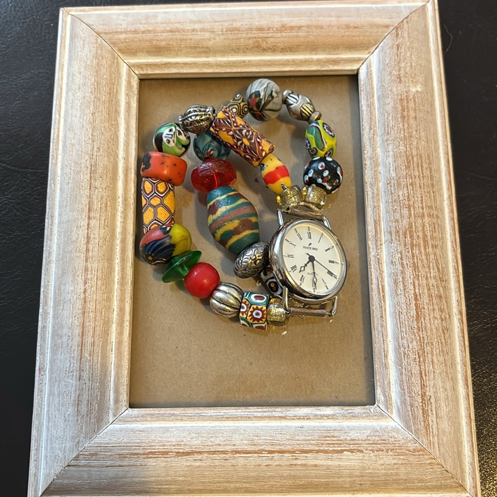 Vintage Peyote Bird Designs Silver & Beads Watch